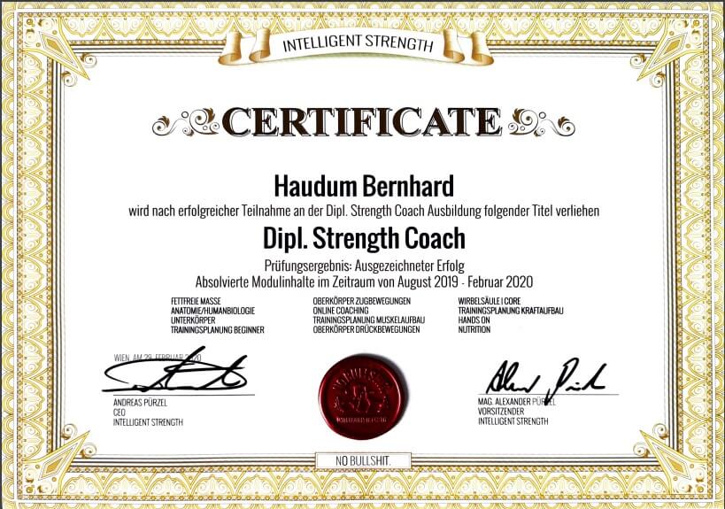 Dipl. Strength Coach Zertifikat